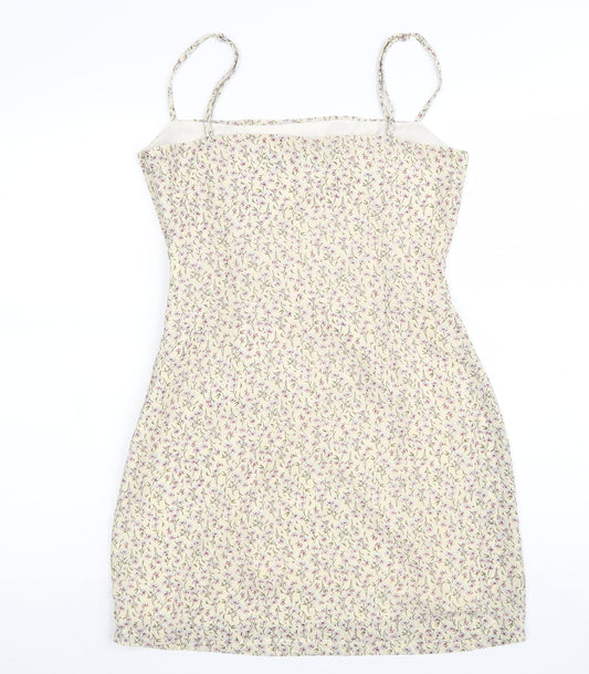 Nasty Gal Womens Beige Geometric Polyester Shift Size 6 Square Neck Zip