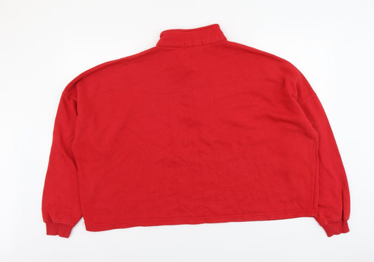 Pull&Bear Womens Red Cotton Pullover Sweatshirt Size XL Button