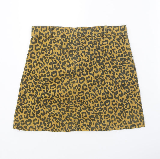 Preworn Womens Brown Animal Print Cotton Straight & Pencil Skirt Size M Zip - Leopard Pattern