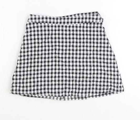 Primark Girls Black Check Polyester Wrap Skirt Size 8-9 Years Regular