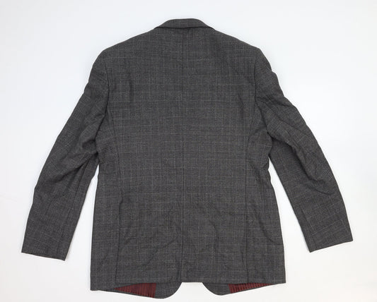 Marks and Spencer Mens Grey Plaid Wool Jacket Blazer Size L Regular