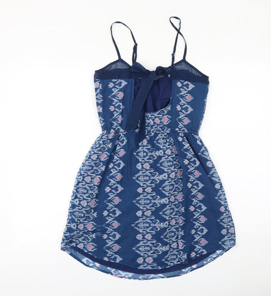 Hollister Womens Blue Geometric Viscose A-Line Size M Round Neck Zip