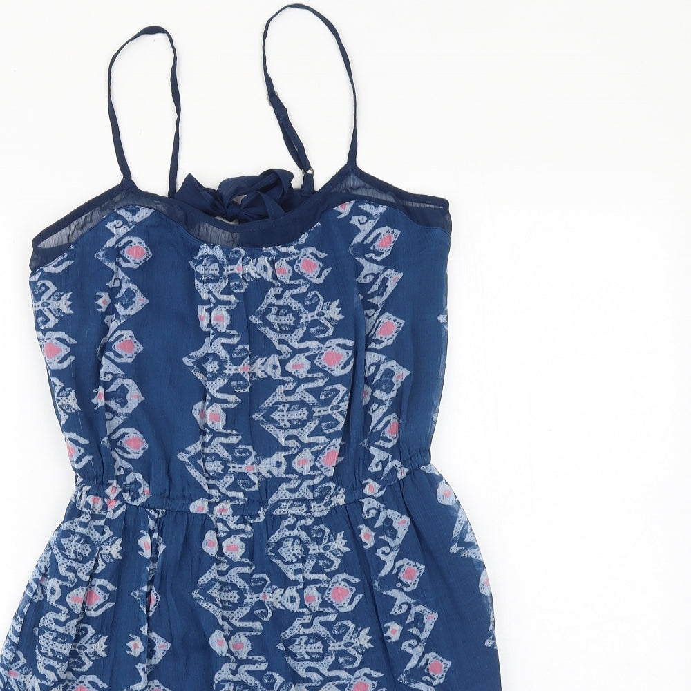 Hollister Womens Blue Geometric Viscose A-Line Size M Round Neck Zip