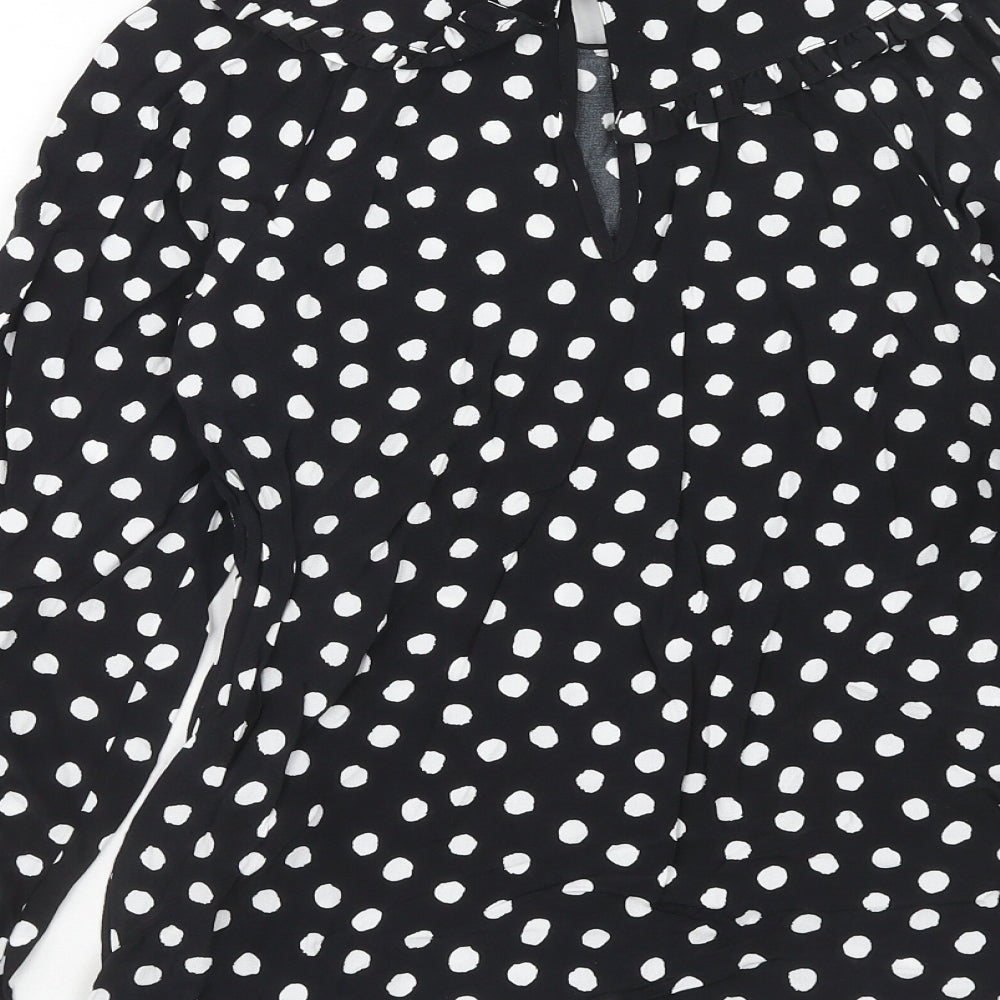 Marks and Spencer Womens Black Polka Dot Viscose Basic Blouse Size 6 Round Neck