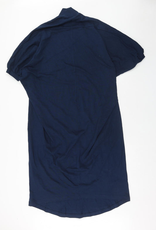 Zara Womens Blue Cotton A-Line Size S Mock Neck Pullover