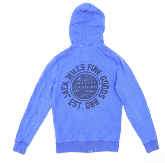 Jack Wills Womens Blue Herringbone 100% Cotton Full Zip Hoodie Size XS Zip