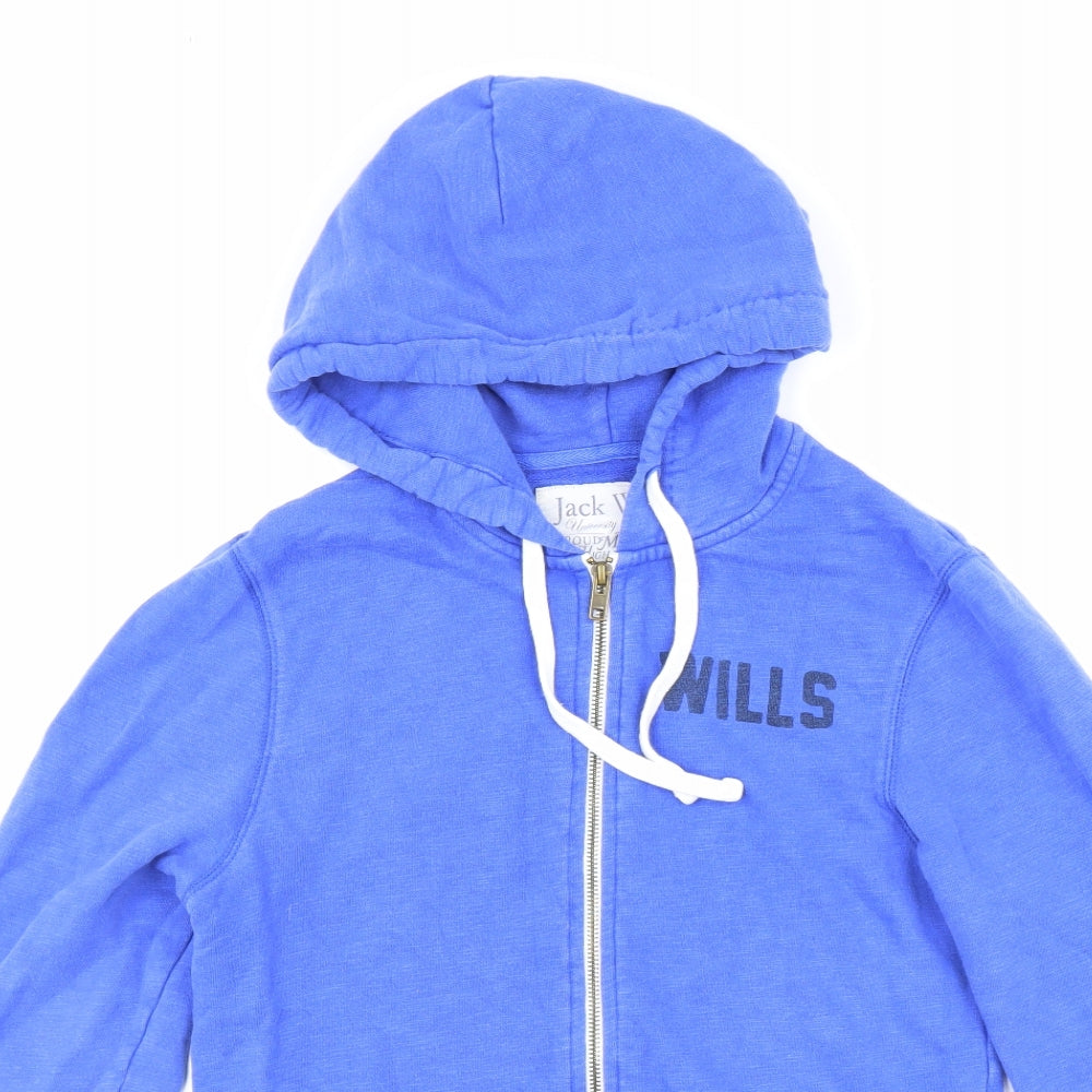 Jack Wills Womens Blue Herringbone 100% Cotton Full Zip Hoodie Size XS Zip