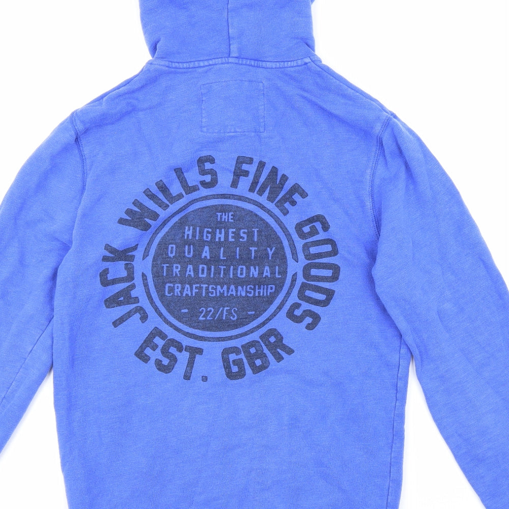 Jack Wills Womens Blue Herringbone 100% Cotton Full Zip Hoodie Size XS Zip