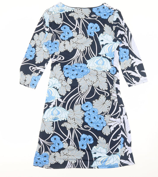 Marisa&Mare Womens Blue Geometric Polyester A-Line Size XL V-Neck Pullover