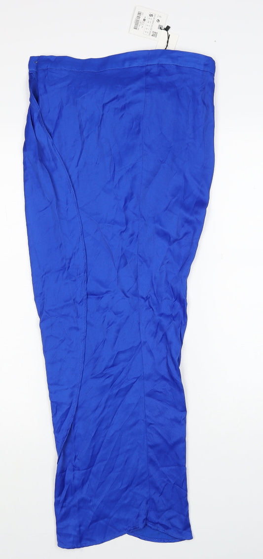 Zara Womens Blue Viscose Straight & Pencil Skirt Size S Button