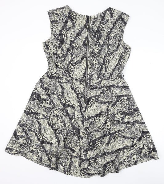 Louche Womens Black Animal Print Polyester Trapeze & Swing Size 16 V-Neck Zip - Snakeskin Pattern