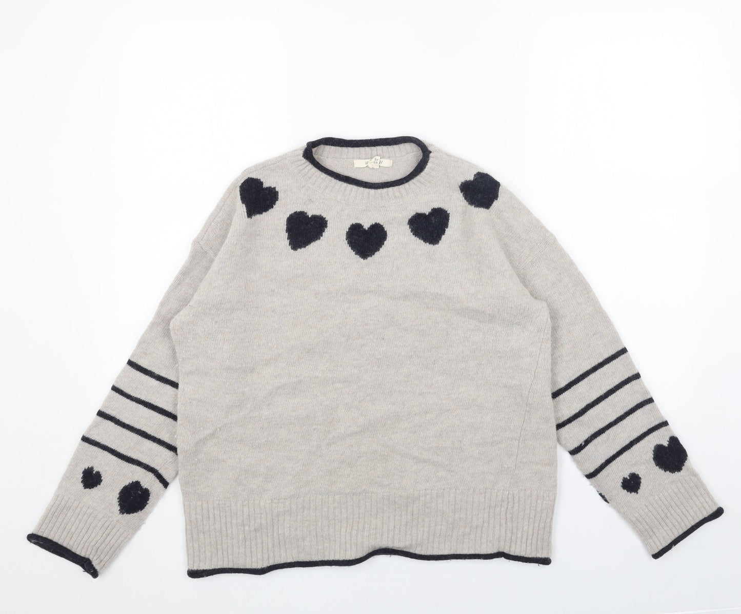 White Stuff Womens Grey Round Neck Acrylic Pullover Jumper Size 12