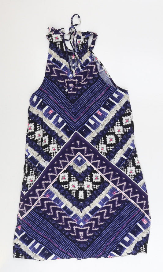 Warehouse Womens Multicoloured Geometric Viscose A-Line Size 8 Round Neck Tie