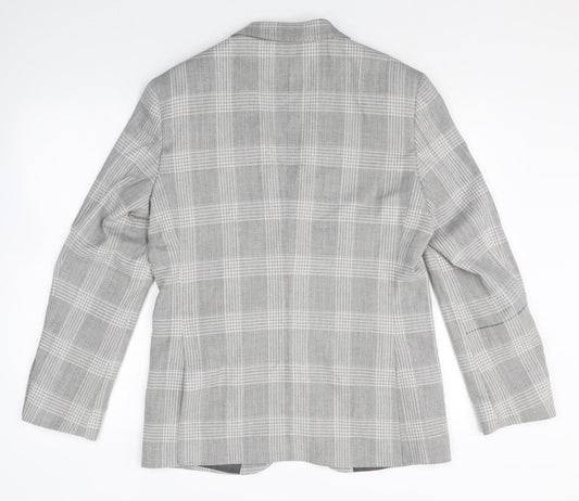 Marks and Spencer Mens Grey Plaid Polyester Jacket Blazer Size 38 Regular