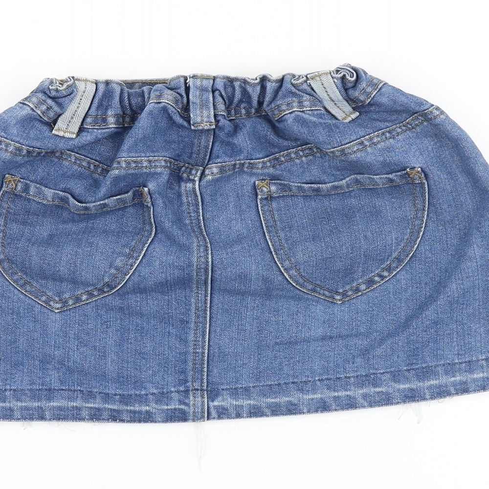 George Girls Blue 100% Cotton Mini Skirt Size 11-12 Years Regular Zip