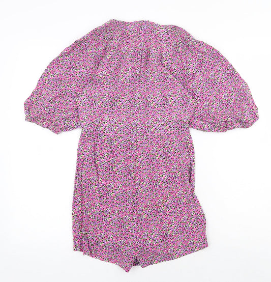 Zara Womens Pink Floral Polyester Playsuit One-Piece Size XS Zip