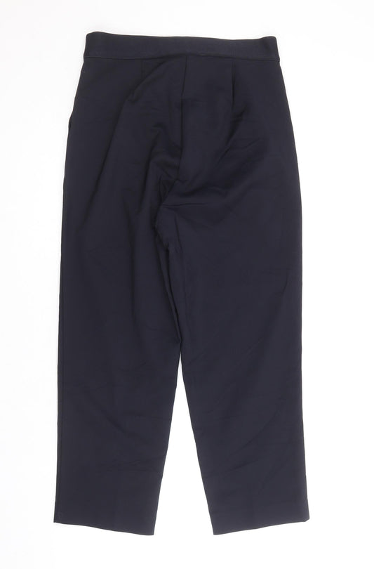 marks and Womens Blue Cotton Trousers Size 8 Regular Zip
