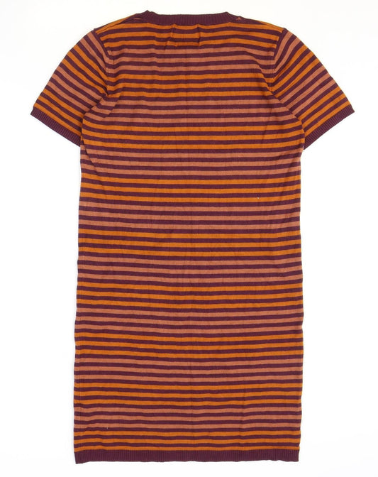First and I Womens Red Striped Viscose Jumper Dress Size L Round Neck Pullover