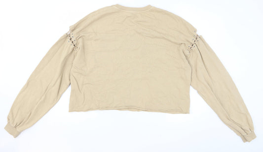 Pull&Bear Womens Beige Cotton Pullover Sweatshirt Size M Pullover