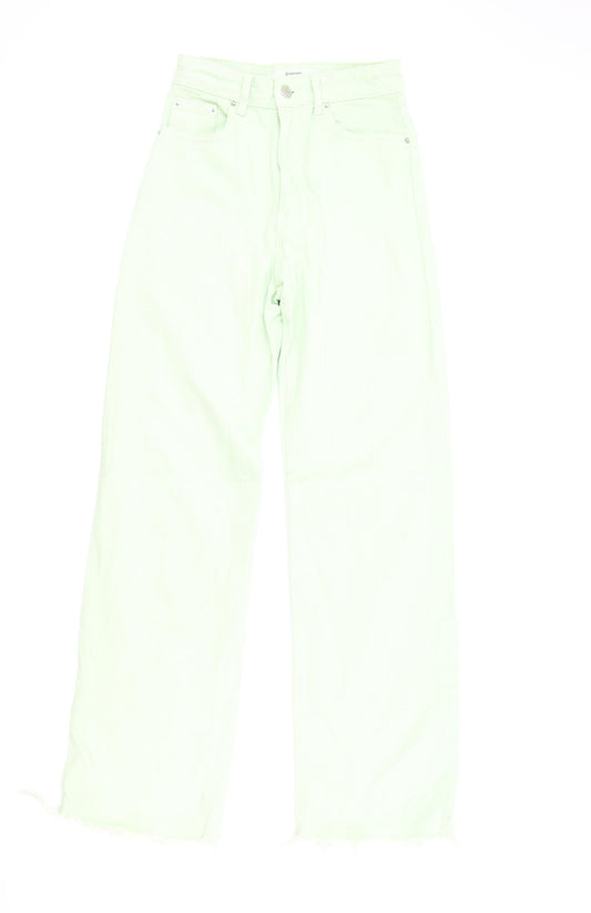 Stradivarius Womens Green Cotton Straight Jeans Size 6 Regular Zip - Distressed Hems