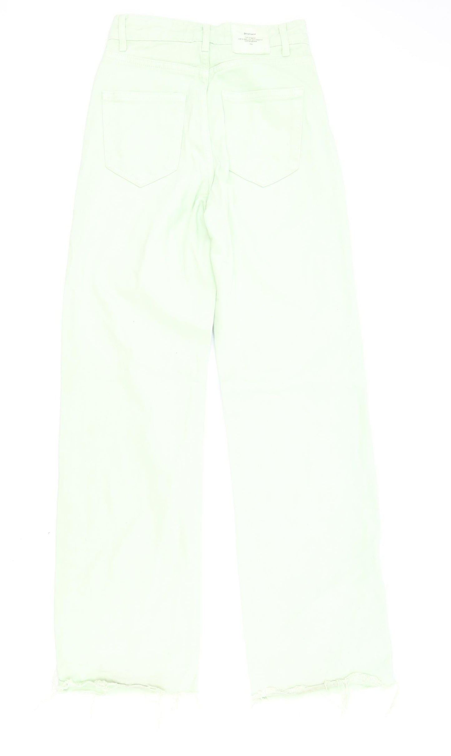 Stradivarius Womens Green Cotton Straight Jeans Size 6 Regular Zip - Distressed Hems