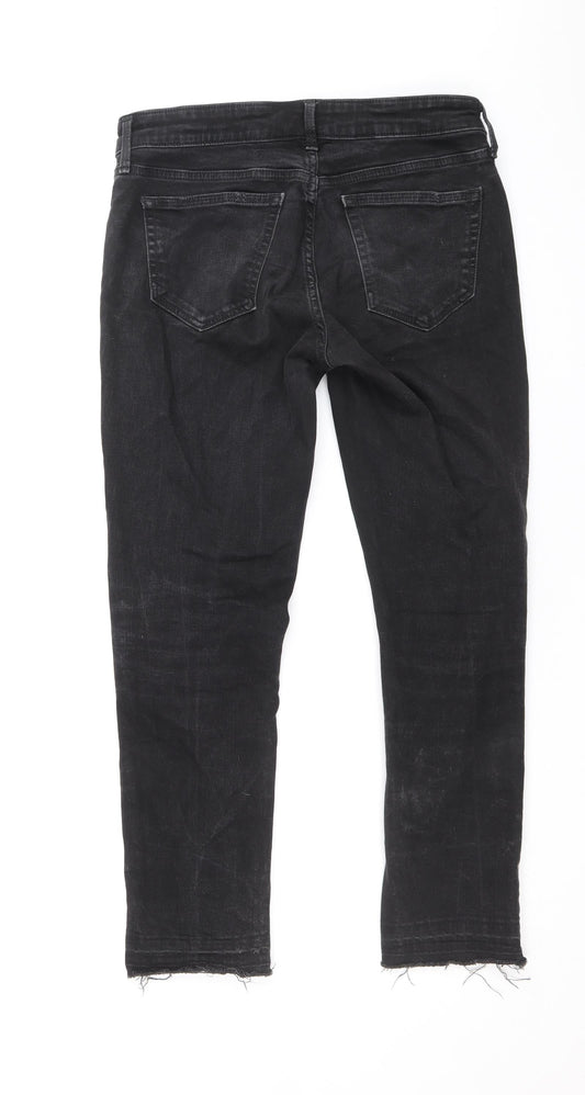 Gap Womens Black Cotton Straight Jeans Size 6 Regular Zip - Girlfriend Fit, Distressed Hems