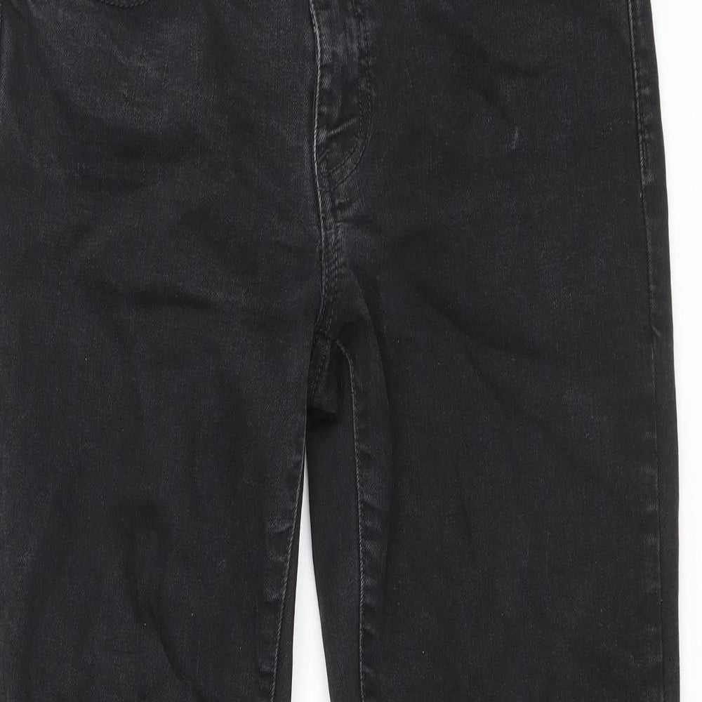 Gap Womens Black Cotton Straight Jeans Size 6 Regular Zip - Girlfriend Fit, Distressed Hems
