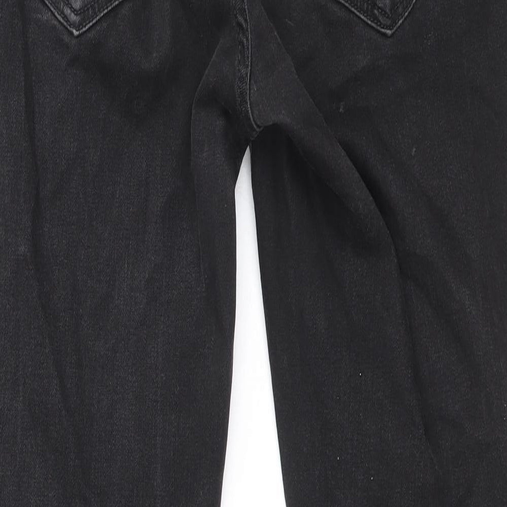 Gap Womens Black Cotton Straight Jeans Size 6 Regular Zip - Girlfriend Fit, Distressed Hems