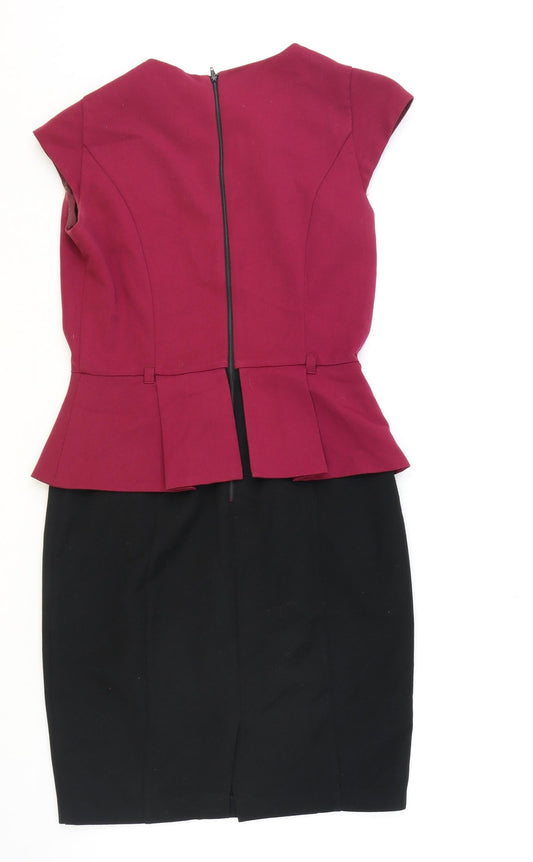 Miss Selfridge Womens Black Polyester Pencil Dress Size 10 V-Neck Zip - Peplum