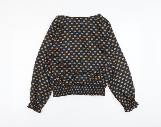 Adele Altman Womens Black Geometric Polyester Basic Blouse Size M Boat Neck