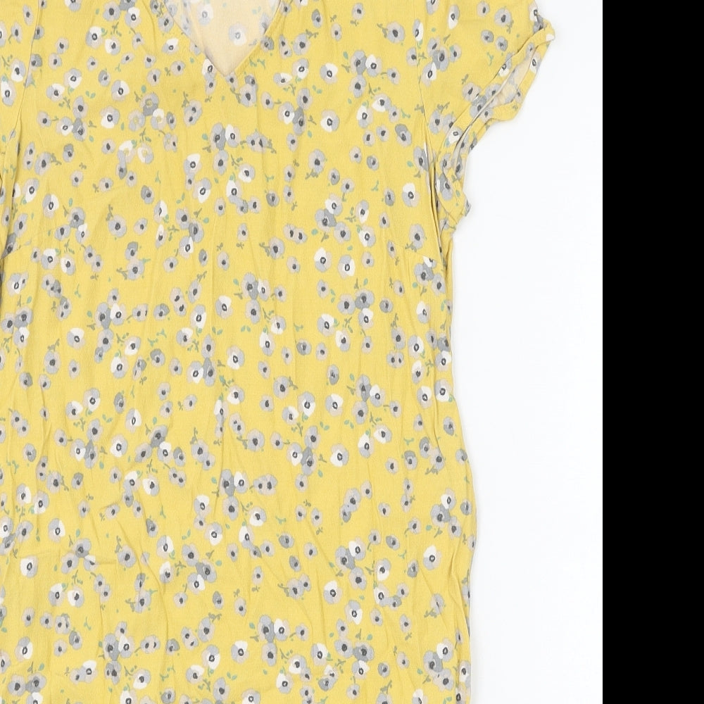 Jack Wills Womens Yellow Floral Viscose T-Shirt Dress Size 6 V-Neck Pullover