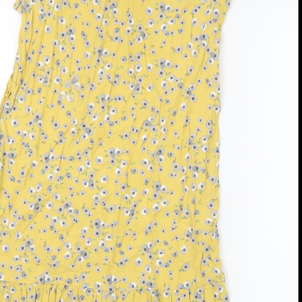 Jack Wills Womens Yellow Floral Viscose T-Shirt Dress Size 6 V-Neck Pullover