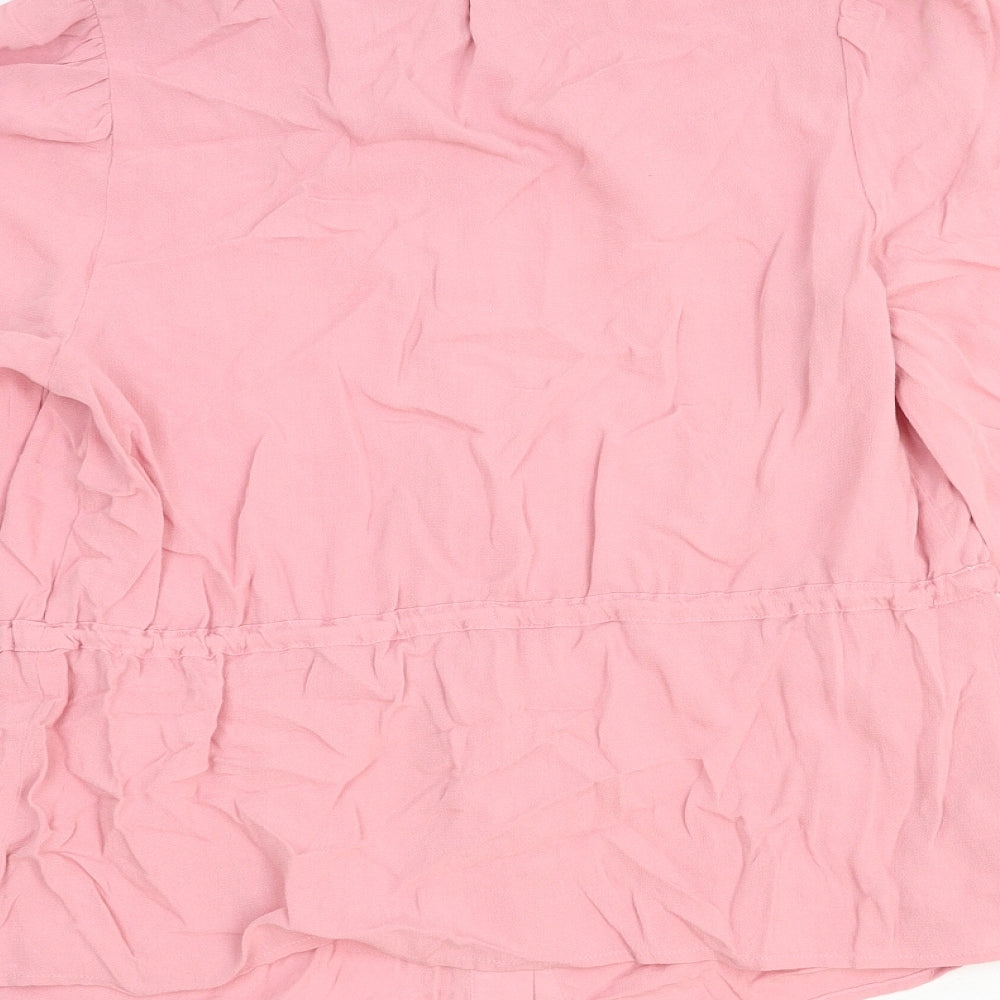 Marks and Spencer Womens Pink Viscose Basic Blouse Size 6 Round Neck - Lace Detail Drawstring Waist