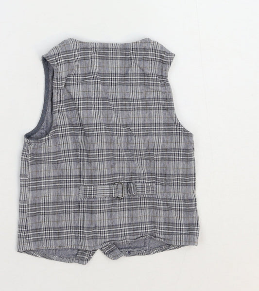 NEXT Boys Grey Plaid Jacket Waistcoat Size 4-5 Years Button