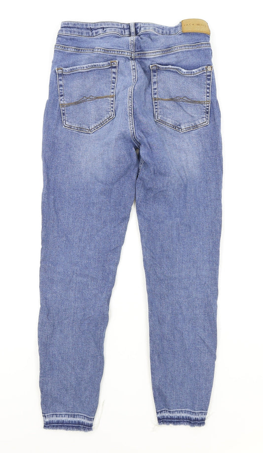 Jack Wills Mens Blue Cotton Skinny Jeans Size 29 in Regular Zip - Distressed Hems