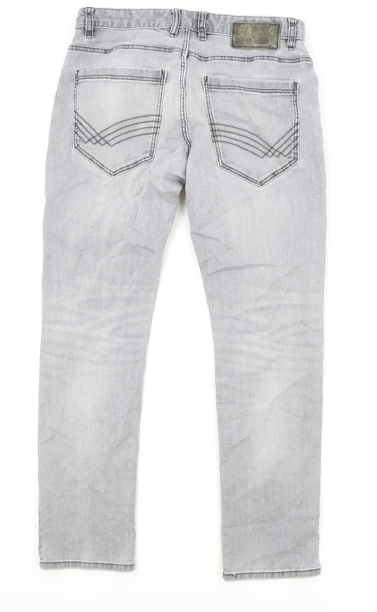 TOM TAILOR Mens Grey Cotton Straight Jeans Size 30 in Regular Zip