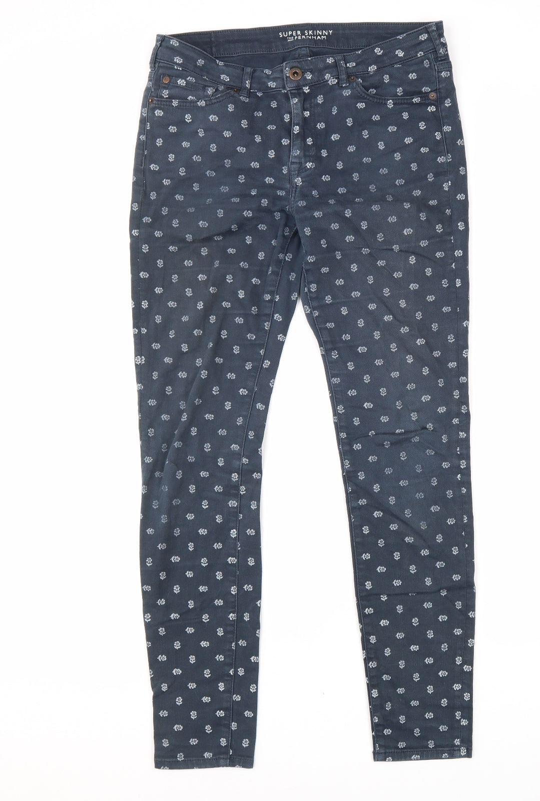 Jack Wills Womens Blue Floral Cotton Skinny Jeans Size 30 in L30 in Regular Zip