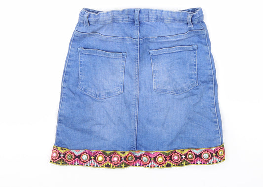 River Island Girls Blue Geometric Cotton Straight & Pencil Skirt Size 12 Years Regular Snap