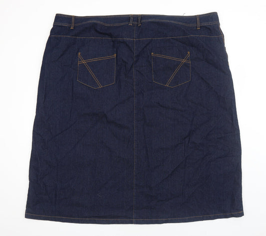 Preworn Womens Blue Cotton Straight & Pencil Skirt Size 32 Zip