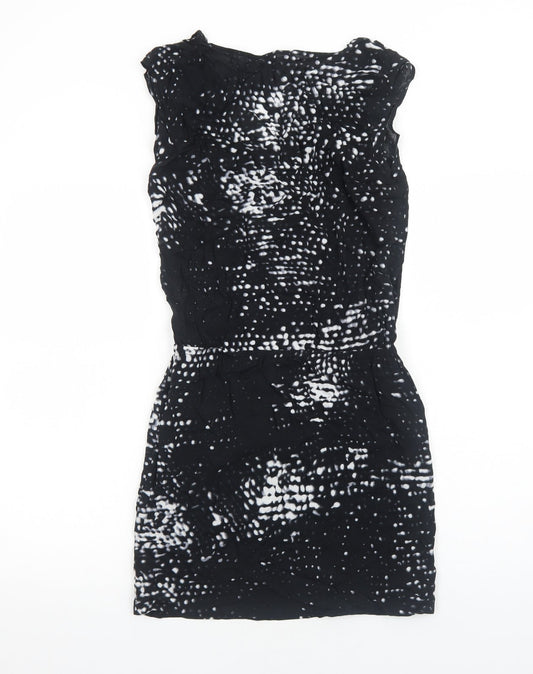Second Female Womens Black Geometric Rayon Bodycon Size XS Boat Neck Pullover