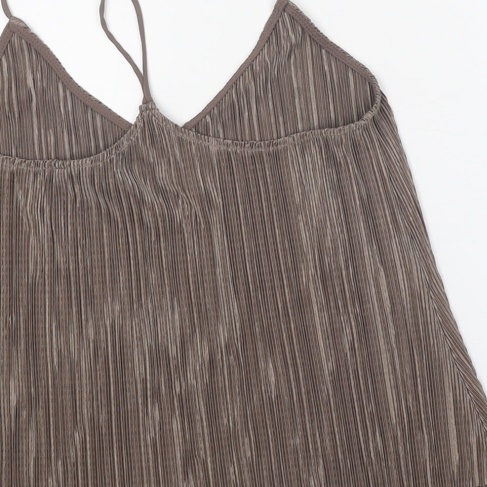 Topshop Womens Brown Polyester Camisole Tank Size 10 V-Neck - Plisse