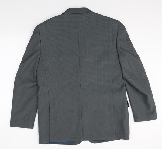 Simon Taylor Mens Grey Geometric Polyester Jacket Suit Jacket Size 42 Regular