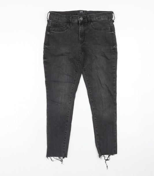 Gap Womens Black Cotton Skinny Jeans Size 28 Regular Zip - Distressed Hems