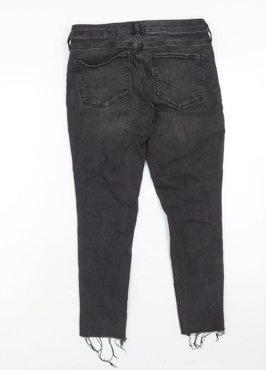 Gap Womens Black Cotton Skinny Jeans Size 28 Regular Zip - Distressed Hems