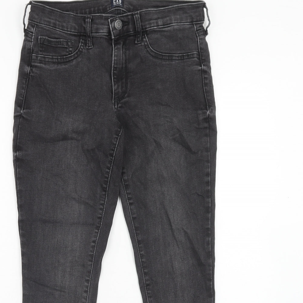Gap Womens Black Cotton Skinny Jeans Size 28 Regular Zip - Distressed Hems
