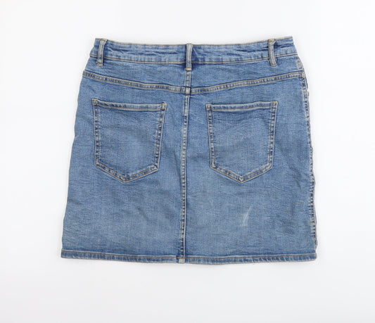 Zara Womens Blue Cotton Straight & Pencil Skirt Size L Button