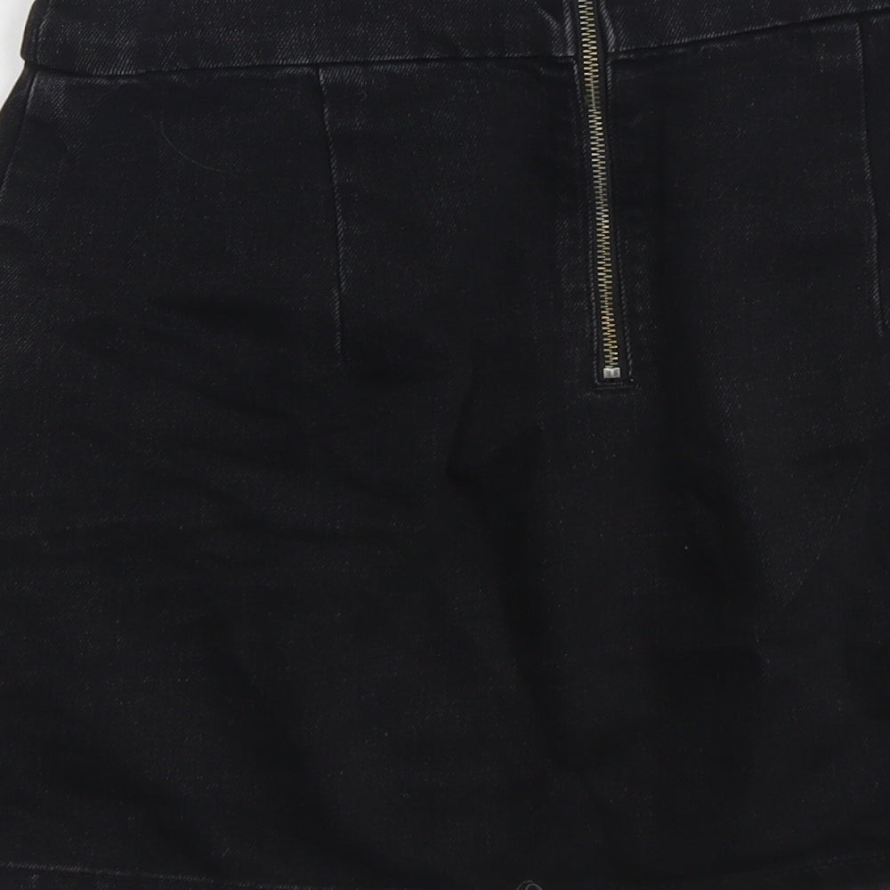 Topshop Womens Black Cotton Straight & Pencil Skirt Size 25 in Zip