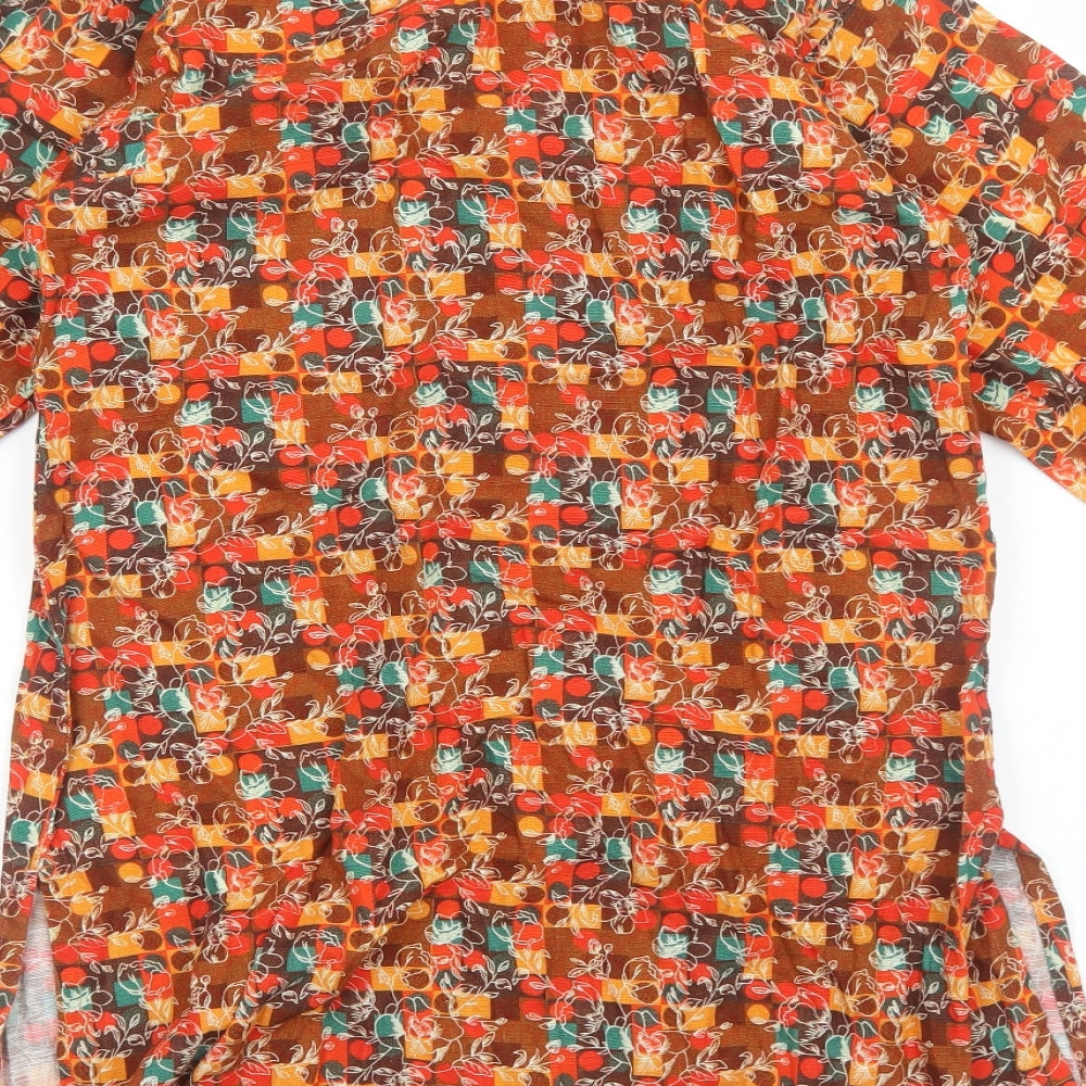 Alive Womens Orange Geometric Cotton Kaftan Size 6 Boat Neck Pullover