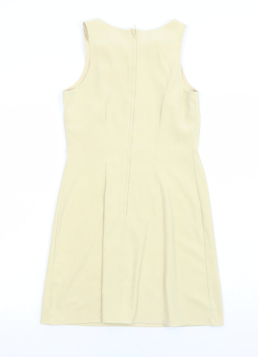 Preworn Womens Yellow Polyester A-Line Size 10 Round Neck Zip