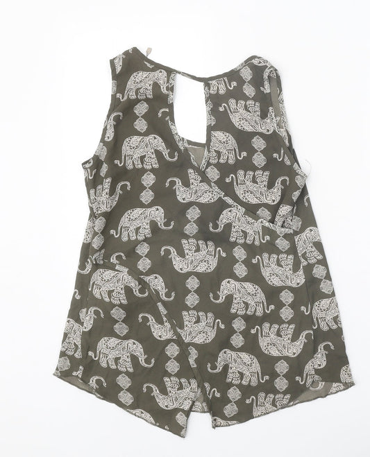 Apricot Womens Grey Geometric Polyester Basic Tank Size 8 Scoop Neck - Elephant